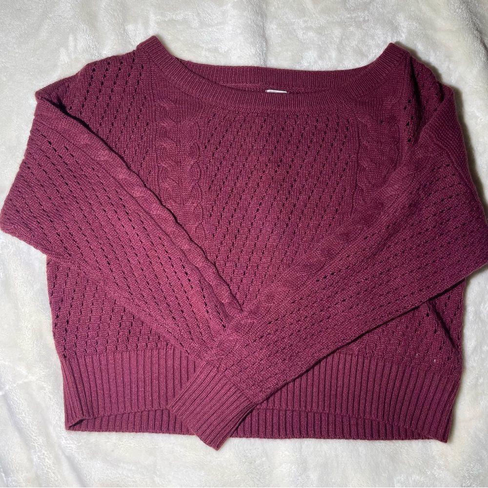 Maroon Burgundy Cable Knit Cropped Sweater